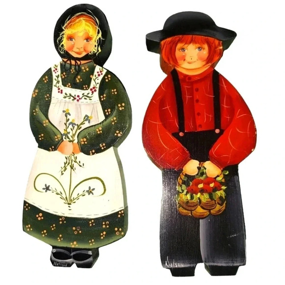 Other - Vintage Handpainted Wooden Pilgrims Thanksgiving Holiday Decor